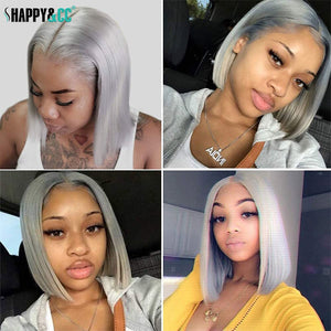 Silver Grey Lace Front Bob Wigs S