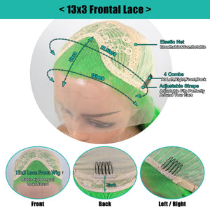 Green Body Wave Lace Front Wigs for Women Heat-Resistant Glueless Wig