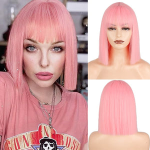 Synthetic Blonde Wig with Bangs Short Wigs for Women