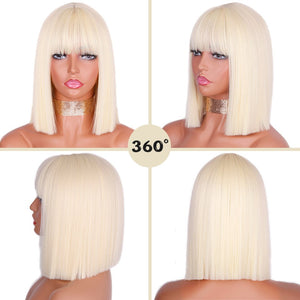 Synthetic Blonde Wig with Bangs Short Wigs for Women