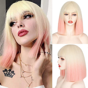 Synthetic Blonde Wig with Bangs Short Wigs for Women