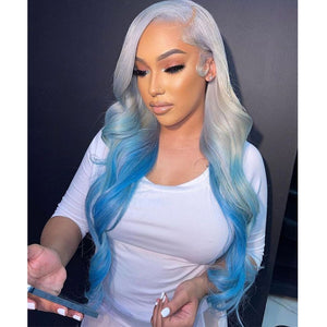 Ombre Sliver Blue Lace Front Wigs