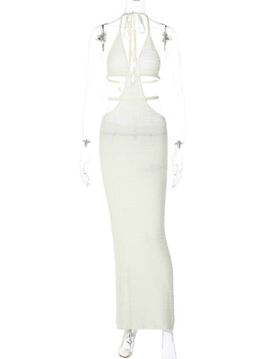 Backless Solid Hollow Out Bandage Sexy Slim Maxi