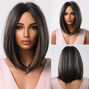 Short Straight Synthetic Wigs for Women Blonde to Brown