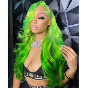 Green Body Wave Lace Front Wigs for Women Heat-Resistant Glueless Wig