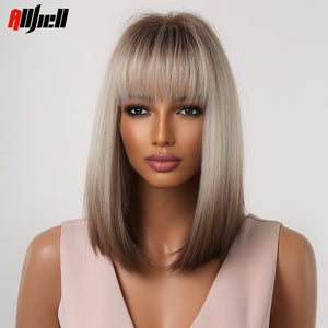 Short Straight Synthetic Wigs for Women Blonde to Brown