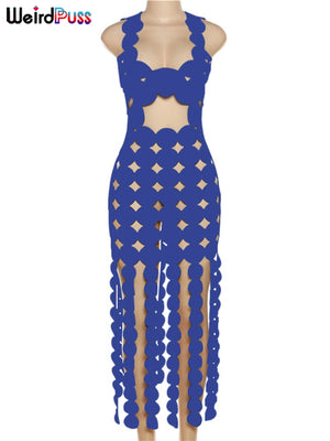 Weird Puss Hollow Dress Skinny Tassel See Through Bodycon