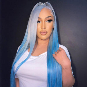 Ombre Sliver Blue Lace Front Wigs