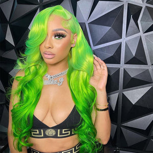 Green Body Wave Lace Front Wigs for Women Heat-Resistant Glueless Wig