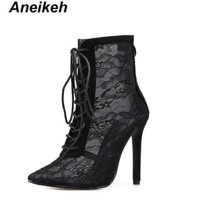 Black Mesh Women's  High Heels