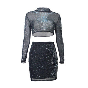 Hollow Out Sequins Mesh Embellished Mini Dress