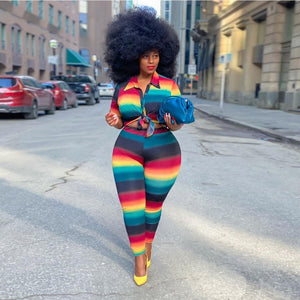 Sweatsuit Women's Set Rainbow Striped Blouses