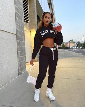 Casual Letter Print Thick Fleece Tracksuit