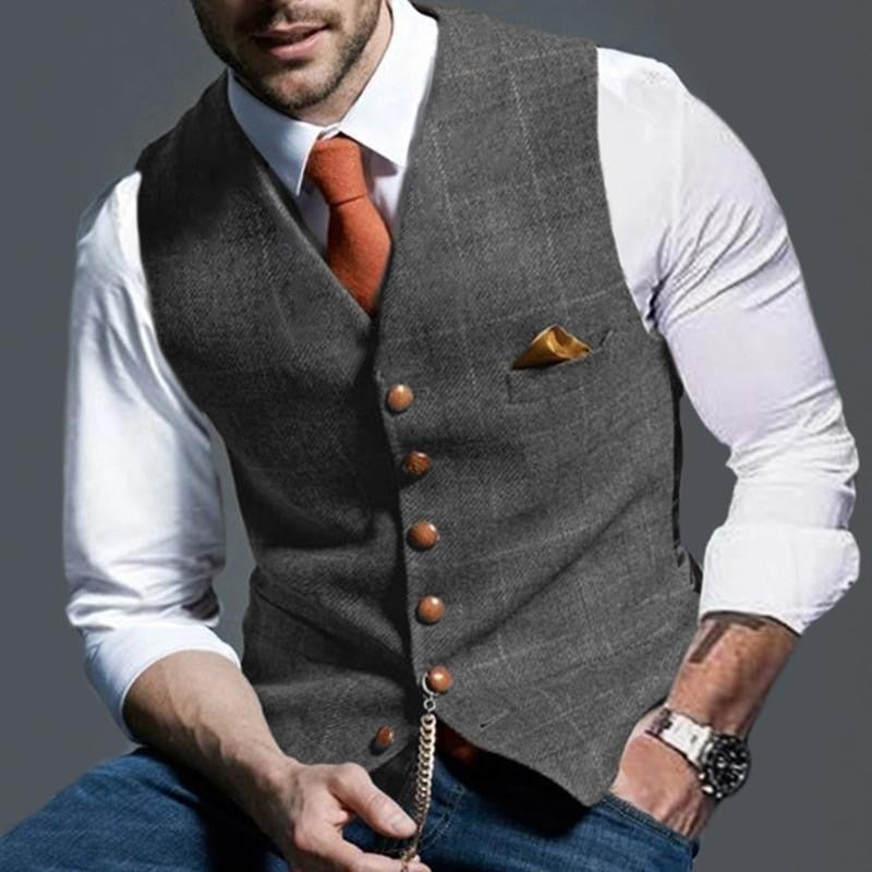 Casual Mens Plaid Waistcoat