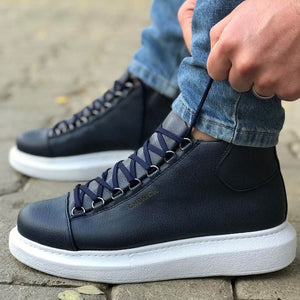 Dark Blue high quality 100% vegan leather men boots