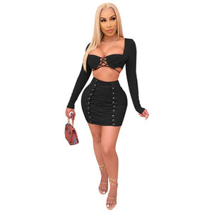 Women's Set Autumn Fashion Cut Out Sexy Two Piece Set