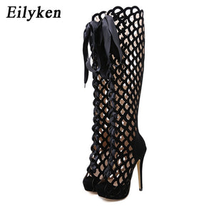 Women Peep Toe Lace-Up Zip Platform Shoes