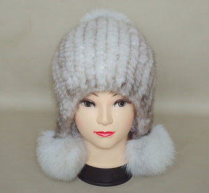 Fashion Women Real mink hat  fox fur ball cap