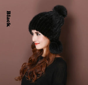 Fashion Women Real mink hat  fox fur ball cap