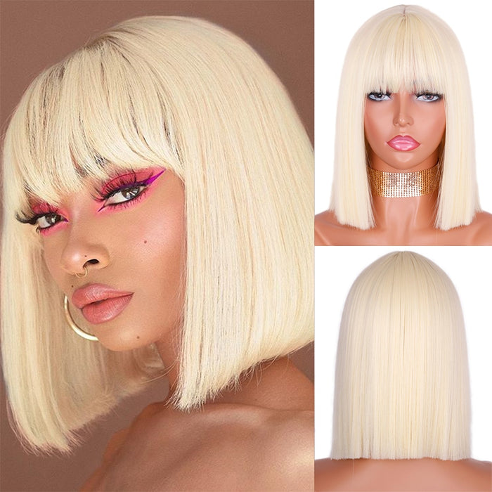 Synthetic Blonde Wig with Bangs Short Wigs for Women