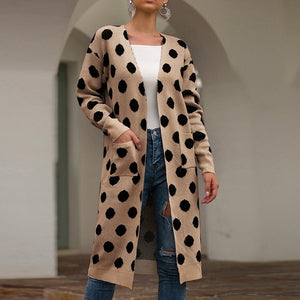 Women Long Sleeve Dots Print Sweater