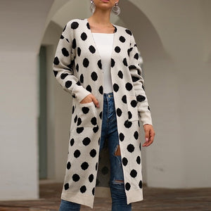 Women Long Sleeve Dots Print Sweater