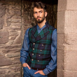 Mens Blue-Green Plaid Suit Vest