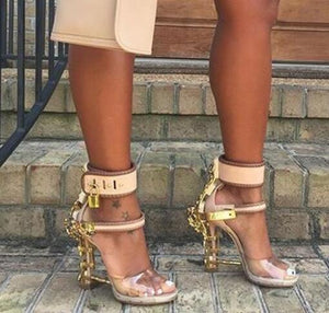 Open Toe Padlock Spiked High Heels