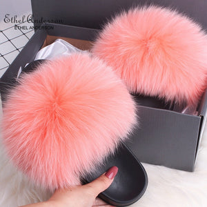 Real Fox Fur Slides For Women