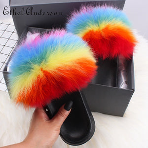 Real Fox Fur Slides For Women