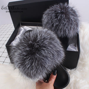 Real Fox Fur Slides For Women