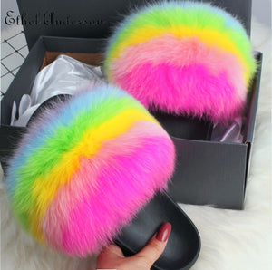 Real Fox Fur Slides For Women