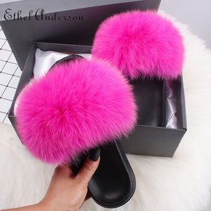 Real Fox Fur Slides For Women