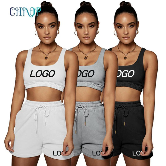 Custom Your Logo Women Sports Vest Crop Top and Short Pants