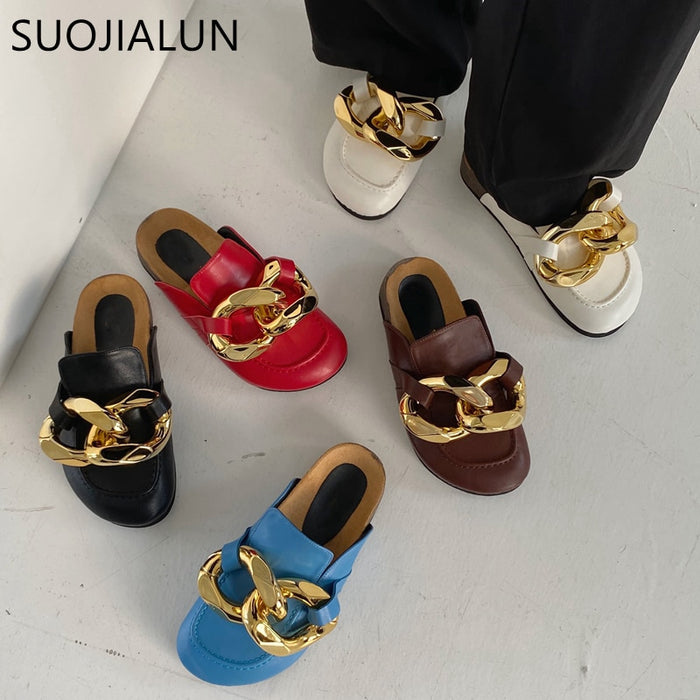 New Brand Design Gold Chain Women Slipper