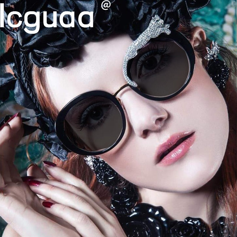 Luxury Round Crystal Sunglasses Brand Designer For Women