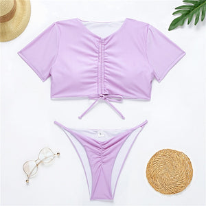 Short Sleeve Bikini Swimsuit Female