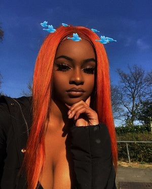 Straight Orange Human Hair Wigs For Women