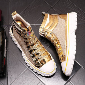 gold silver high men shoes